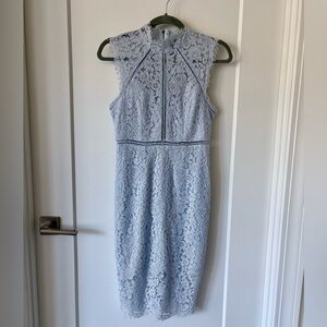 Bardot Blue Sheath Midi Dress with Mock Neck